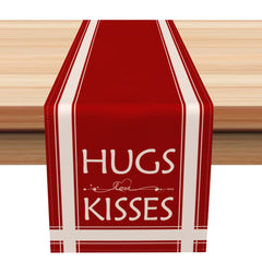 Aperturee - Aperturee Hugs And Kiss Stripe Red Valentines Day Table Runner