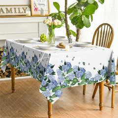 Aperturee - Aperturee Hydrangea Blue Floral Spring Rectangle Tablecloth