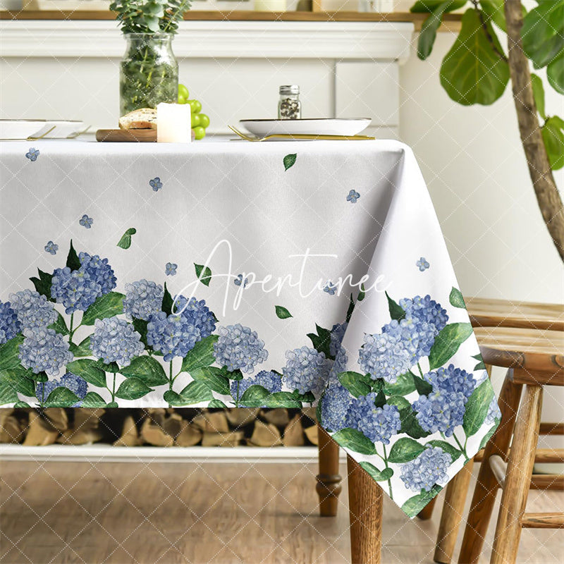 Aperturee - Aperturee Hydrangea Blue Floral Spring Rectangle Tablecloth