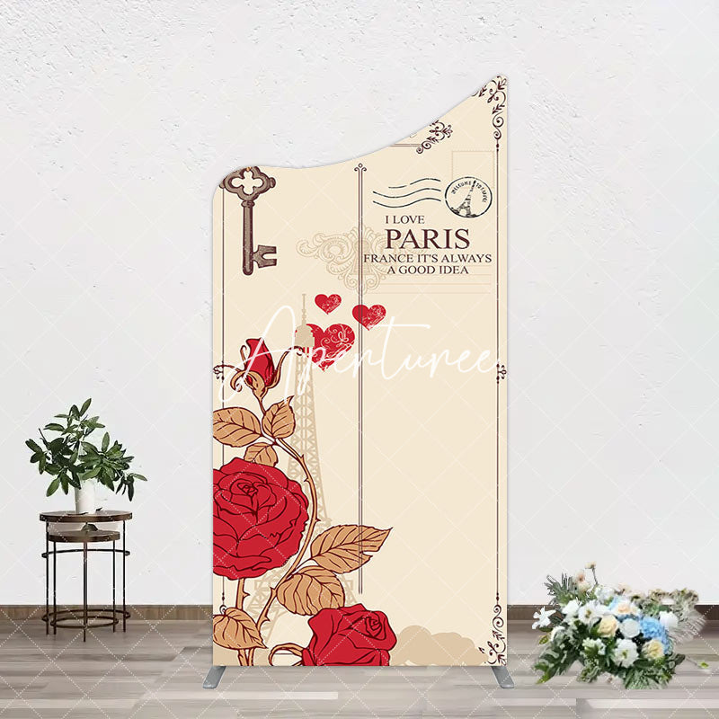 Aperturee - Aperturee I Love Paris Retro Floral Carte Postale Arch Backdrop