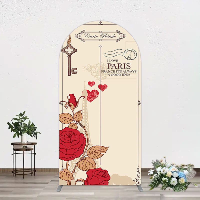 Aperturee - Aperturee I Love Paris Retro Floral Carte Postale Arch Backdrop