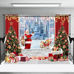 Aperturee - Aperturee Ice Castle Santa Window Curtain Christmas Backdrop