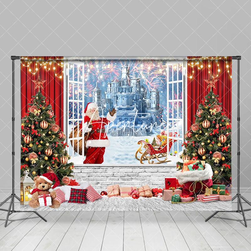 Aperturee - Aperturee Ice Castle Santa Window Curtain Christmas Backdrop