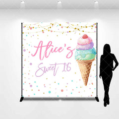 Aperturee - Aperturee Ice Cream Custom Name Sweet 16 Birthday Backdrop