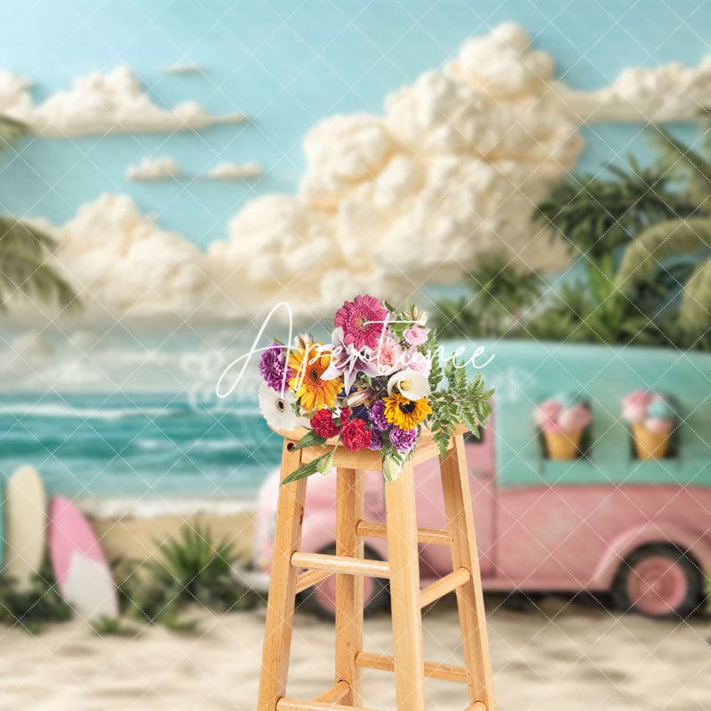 Aperturee - Aperturee Ice Cream Truck Beach Summer Photography Backdrop