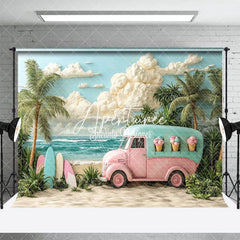 Aperturee - Aperturee Ice Cream Truck Beach Summer Photography Backdrop