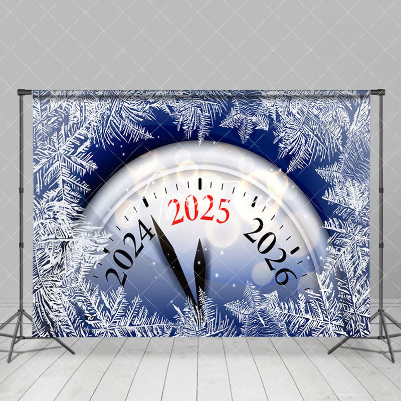 Aperturee - Aperturee Ice Pine Leaves Clock 2025 Happy New Year Backdrop