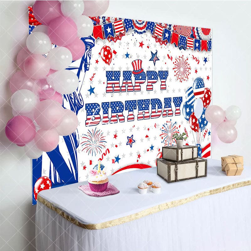 Aperturee - Aperturee Independence Day Vibe Statue Happy Birthday Backdrop