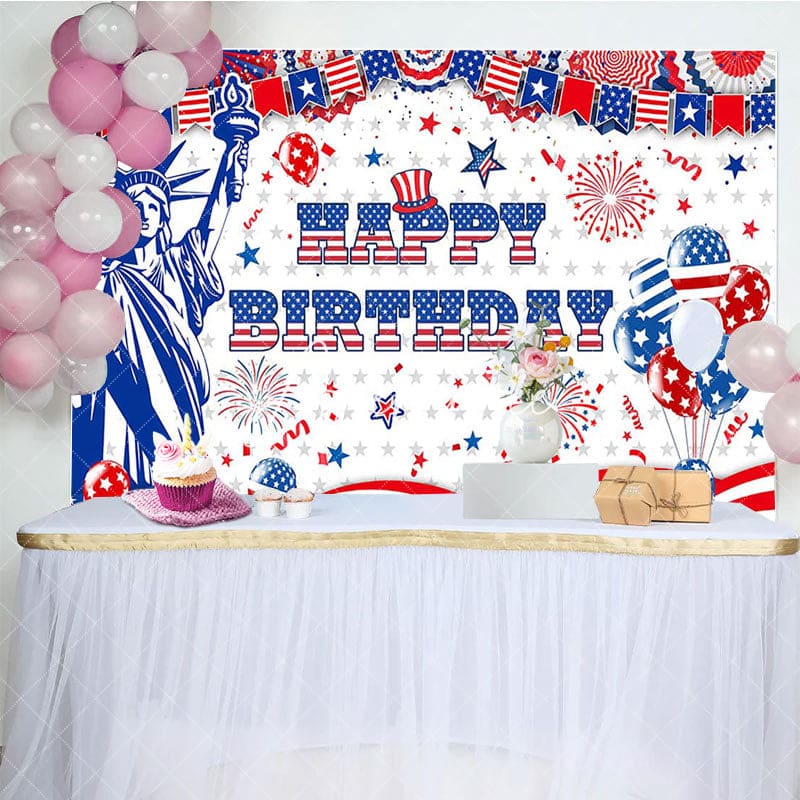 Aperturee - Aperturee Independence Day Vibe Statue Happy Birthday Backdrop