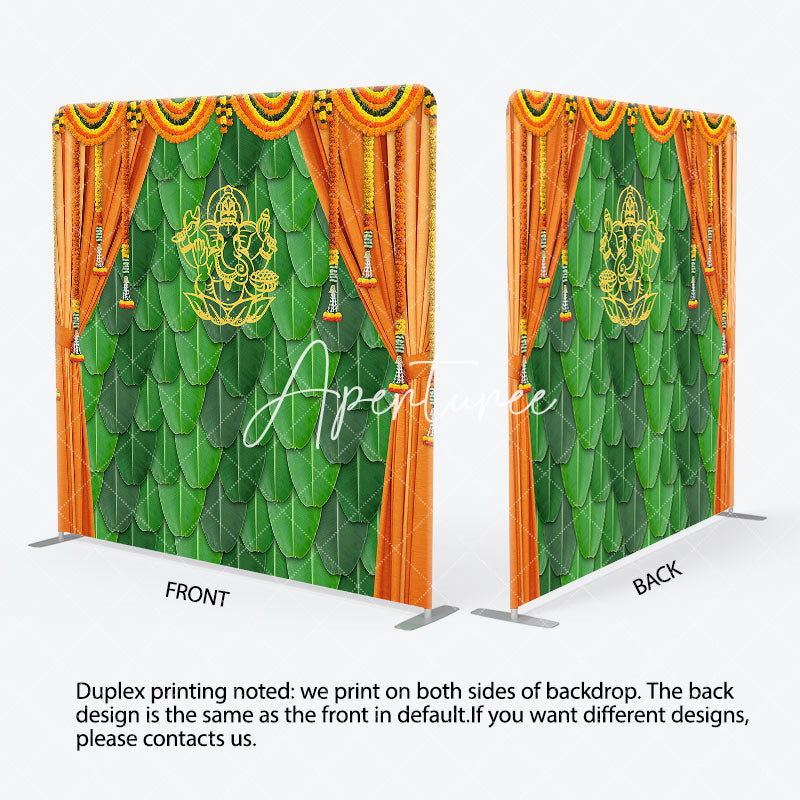 Aperturee - Aperturee Indian Green Leaves Wall Curtain Square Backdrop