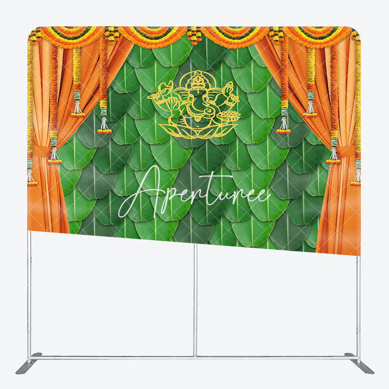 Aperturee - Aperturee Indian Green Leaves Wall Curtain Square Backdrop