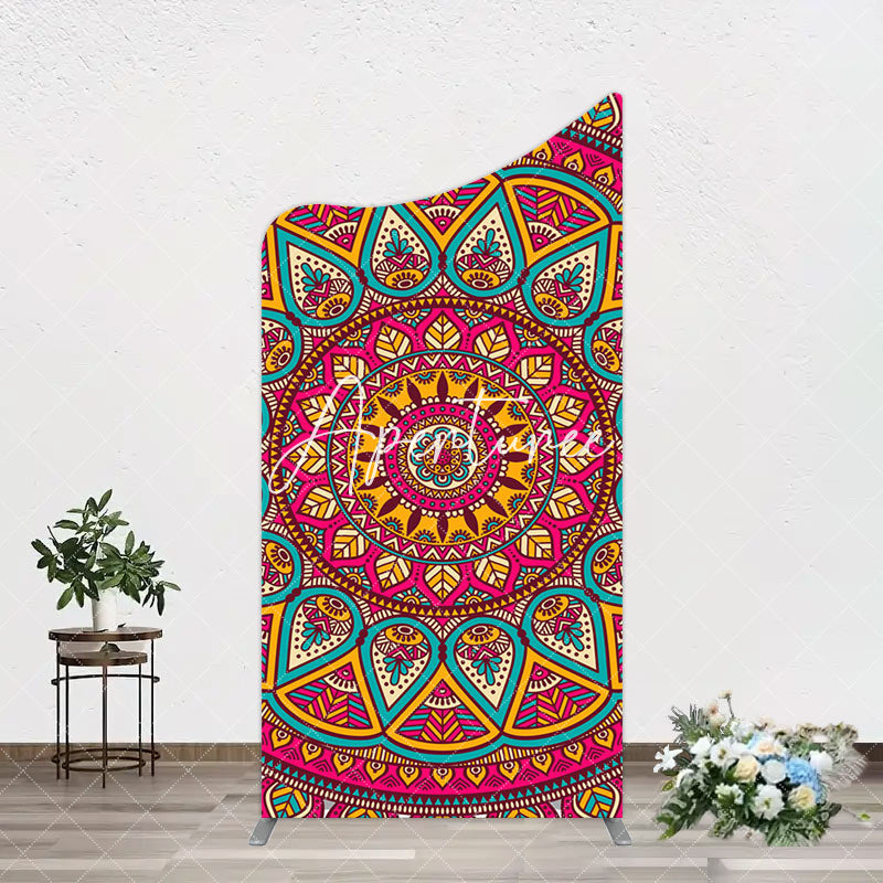 Aperturee - Aperturee Indian Mandala Boho Floral Birthday Arch Backdrop