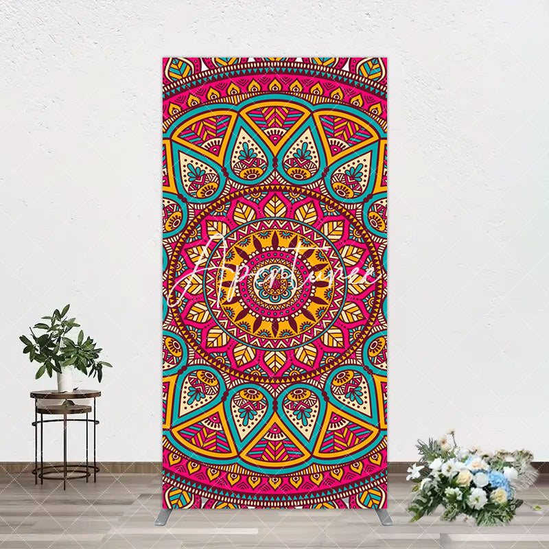 Aperturee - Aperturee Indian Mandala Boho Floral Birthday Arch Backdrop