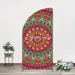 Aperturee - Aperturee Indian Mandala Boho Floral Birthday Arch Backdrop