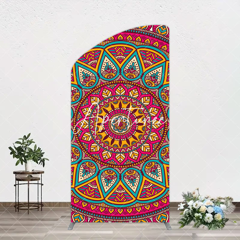 Aperturee - Aperturee Indian Mandala Boho Floral Birthday Arch Backdrop