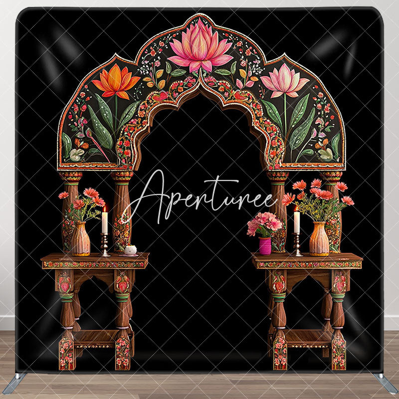 Aperturee - Aperturee Indian Retro Floral Arch Square Double-Sided Backdrop