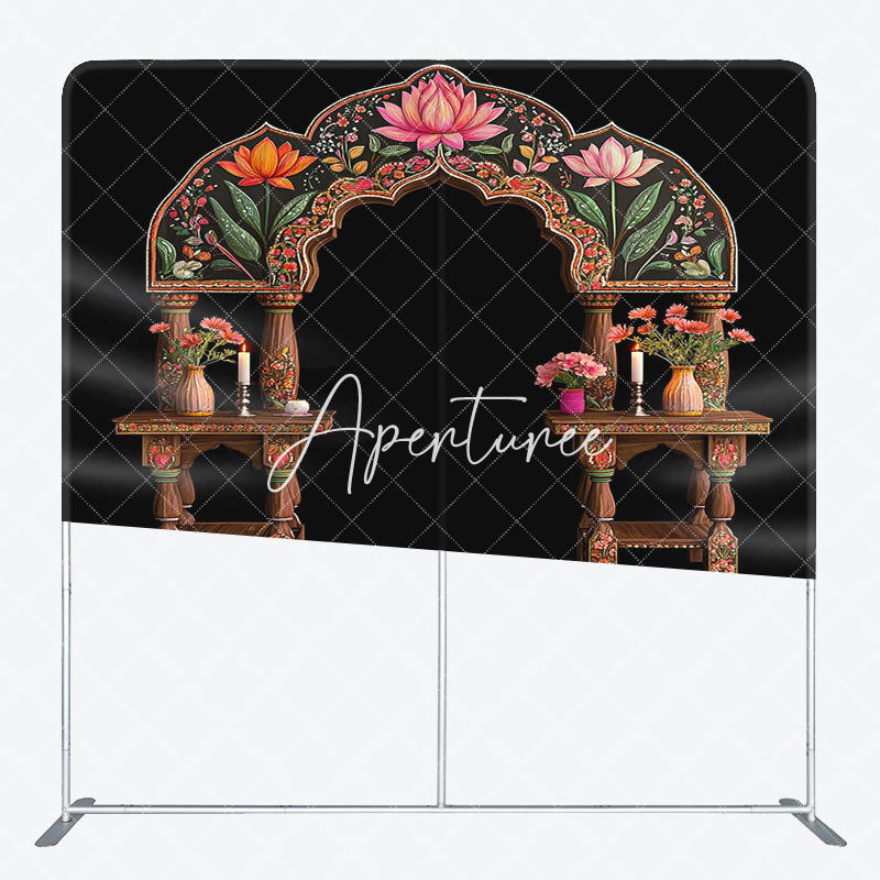 Aperturee - Aperturee Indian Retro Floral Arch Square Double-Sided Backdrop