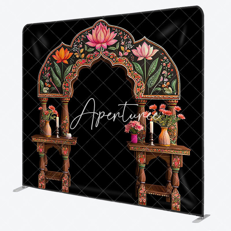 Aperturee - Aperturee Indian Retro Floral Arch Square Double-Sided Backdrop