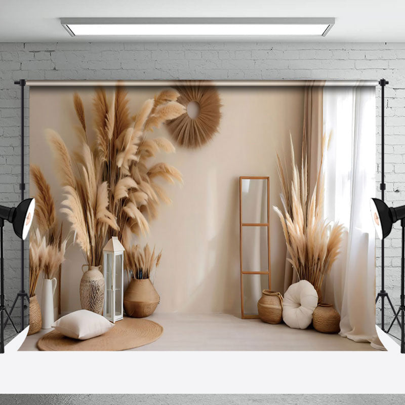 Aperturee - Aperturee Indoor Boho Dried Pampas Grass Photography Backdrop