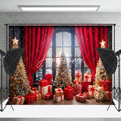 Aperturee - Aperturee Indoor Christmas Festive Room Window Scene Backdrop