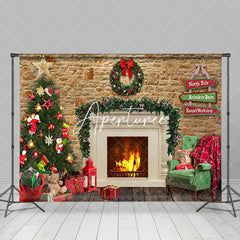 Aperturee - Aperturee Indoor Christmas Scene Lit Fireplace Tree Backdrop