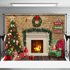 Aperturee - Aperturee Indoor Christmas Scene Lit Fireplace Tree Backdrop