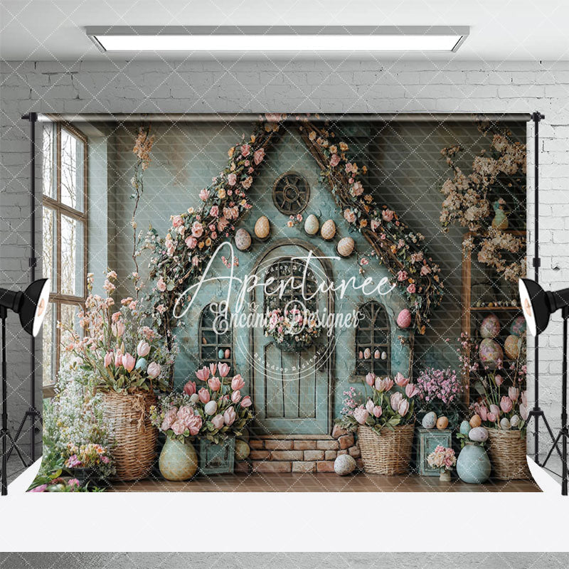 Aperturee - Aperturee Indoor Green House Pink Floral Easter Photo Backdrop