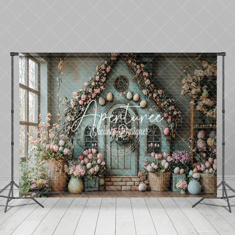 Aperturee - Aperturee Indoor Green House Pink Floral Easter Photo Backdrop