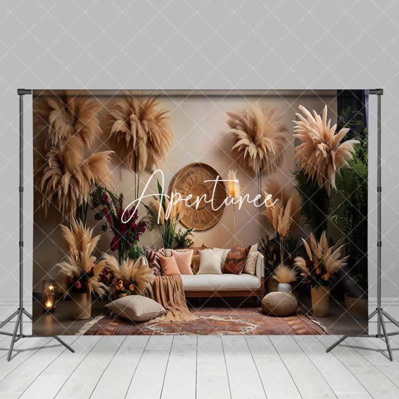 Aperturee - Aperturee Indoor Living Room Boho Hay Floral Sofa Backdrop