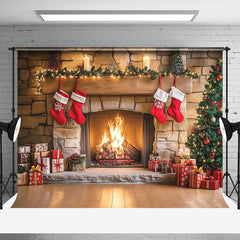 Aperturee - Aperturee Indoor Room Fireplace Sock Gifts Christmas Backdrop