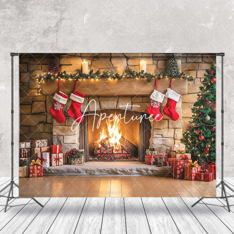 Aperturee - Aperturee Indoor Room Fireplace Sock Gifts Christmas Backdrop