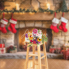 Aperturee - Aperturee Indoor Room Fireplace Sock Gifts Christmas Backdrop