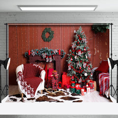 Aperturee - Aperturee Indoor Room Green Tree Red Gifts Christmas Backdrop