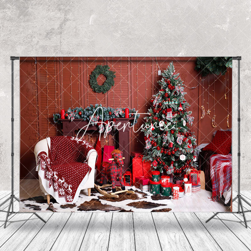 Aperturee - Aperturee Indoor Room Green Tree Red Gifts Christmas Backdrop