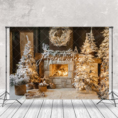 Aperturee - Aperturee Indoor Snowy Trees Warm Fireplace Christmas Backdrop