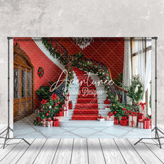 Aperturee - Aperturee Indoor Stairs Pine Leaves Gifts Christmas Backdrop