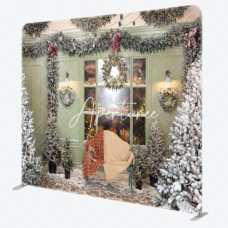 Aperturee - Aperturee Indoor Trees Window Wreath Christmas Pillow Case Backdrop