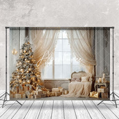 Aperturee - Aperturee Indoor Warm Home Xmas Trees Beige Christmas Backdrop