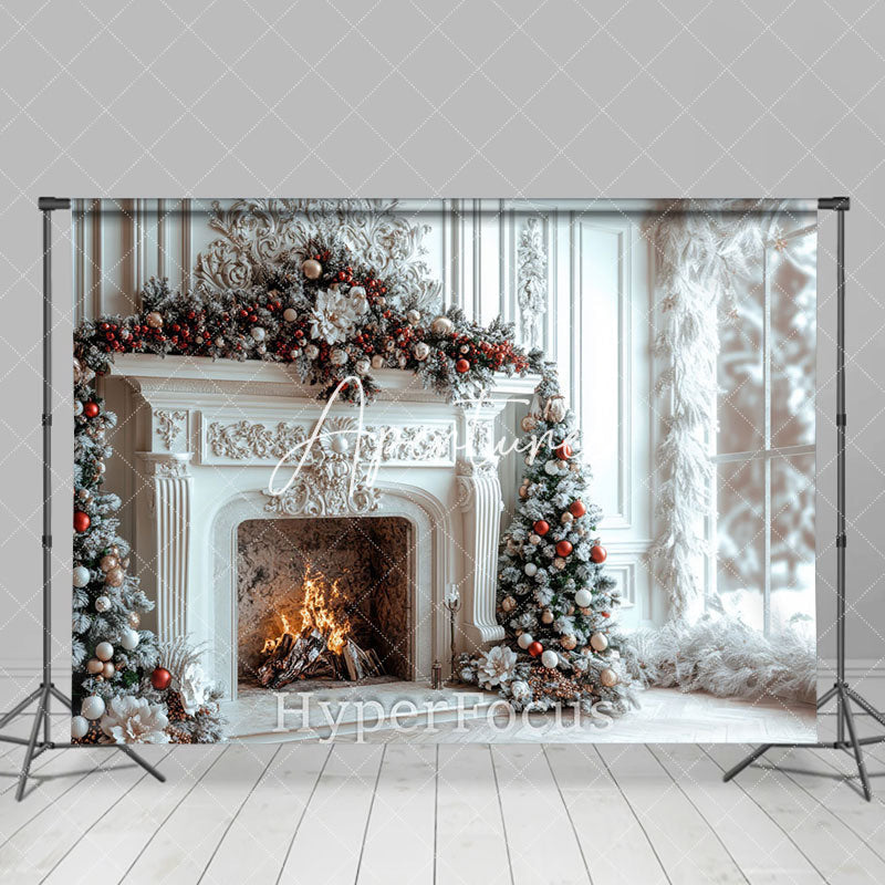 Aperturee - Aperturee Indoor White Luxury Fireplace Christmas Vibe Backdrop