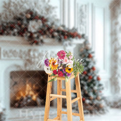 Aperturee - Aperturee Indoor White Luxury Fireplace Christmas Vibe Backdrop