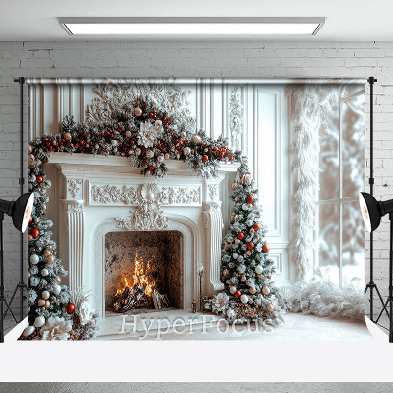 Aperturee - Aperturee Indoor White Luxury Fireplace Christmas Vibe Backdrop