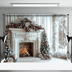 Aperturee - Aperturee Indoor White Luxury Fireplace Christmas Vibe Backdrop