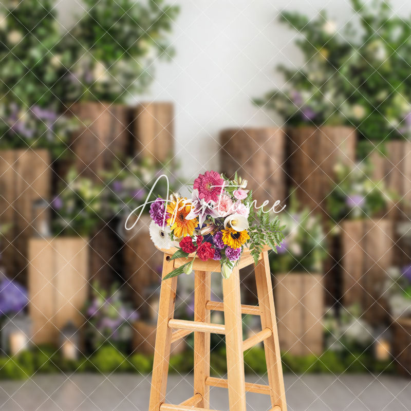 Aperturee - Aperturee Indoor Wooden Stake Potted Plant Spring Backdrop