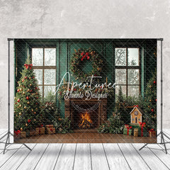 Aperturee - Aperturee Indoor Xmas Tree Fireplace Window Christmas Backdrop