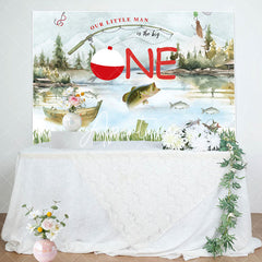 Aperturee - Aperturee Ink Painted Lake Forest Scene 1st Birthday Backdrop