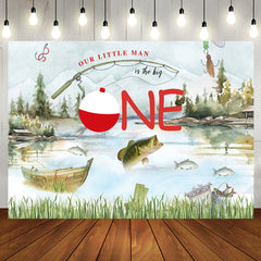 Aperturee - Aperturee Ink Painted Lake Forest Scene 1st Birthday Backdrop