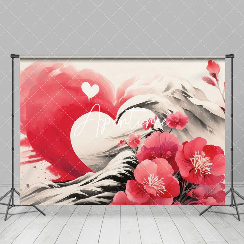 Aperturee - Aperturee Ink Painted Red Floral Love Fine Art Photo Backdrop