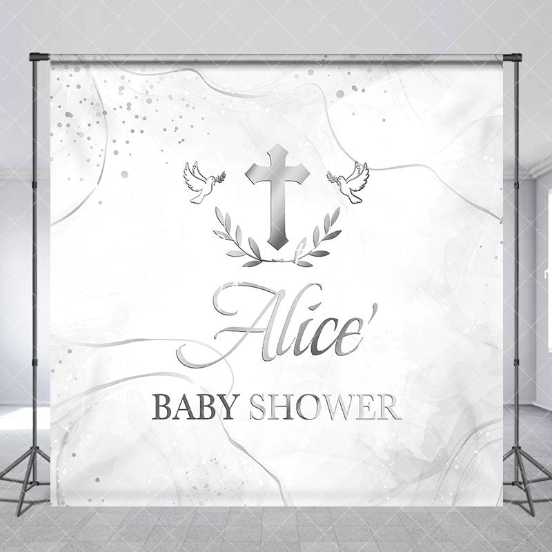 Aperturee - Aperturee Ink Pattern Cross Custom Name Baby Shower Backdrop