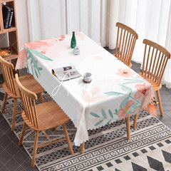 Aperturee - Aperturee Ink Pink Floral Leaves Simple Rectangle Tablecloth