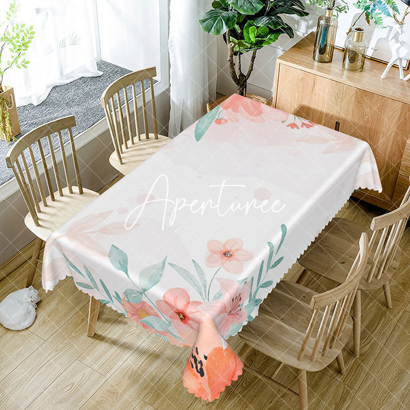 Aperturee - Aperturee Ink Pink Floral Leaves Simple Rectangle Tablecloth